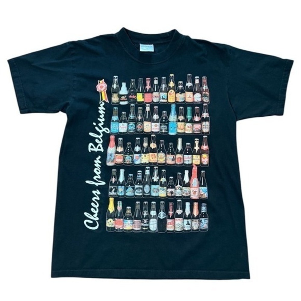 Vintage 90s Y2K Cheers from Belgium Beer Bottle Graphic T-shirt